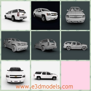 3d model of a Chevrolet car - This 3d model is about a Chevrolet Suburban 2010 edition. This is a large white car with a long and tall roof and big black tyres.
