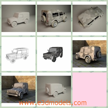 3d model of a jeep - This 3d model is about a jeep. This car has white and gray colors and four big wheels and its roof is very tall.