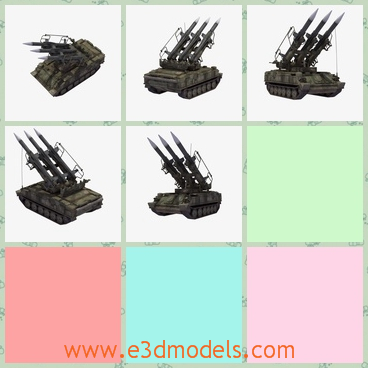3d model of a missile launcher - This 3d model is about a Russian missile launcher which has a big flat body made of iron. It can three missiles at one time.