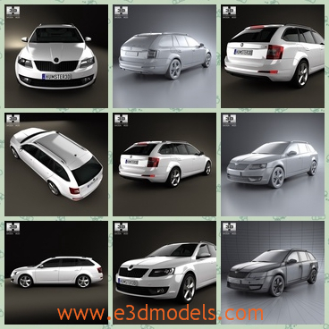 3d model of a Skoda octavia combi - This 3d model is about a white Skoda octavia combi. This car has glossy white surface and black windows.