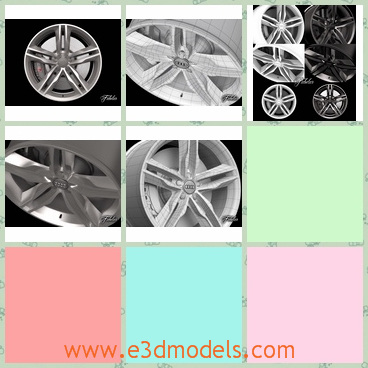 3d model of Audi S7 rim - This is a Audi S7 rim 3d model which is made of fine stainless steel. This rim has a star-like steel pattern which makes it both solid and pretty.