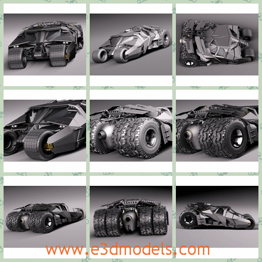 3d model of Batmobile - This is a 3d model of the famous Batmobile in the movies. This car has a very complex and advanced structure and it is made of fine steel.