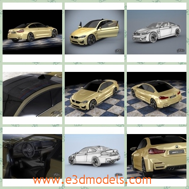 3d model of BMW M4 coupe concept - This 3d model is about a cool BMW concept coupe. This car has yellow xterior and its interior is black and a bit complex.