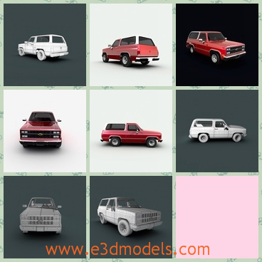 3d model of Chevrolet Blazer - This 3d model is about a Chevrolet Blazer which is a pretty red car with a wide and flat bonnet and an even roof.