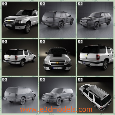 3d model of Chevrolet Blazer BR - This 3d model is about a Chevrolet car which has a tall body and s small bonnet. The roof of the car is long and even.