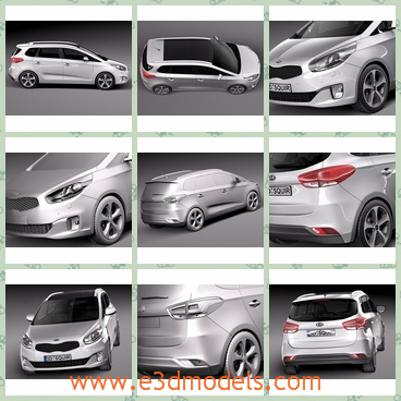 3d model of Kia carens - This 3d model is about a Kia carens whichis a nice car with glisten sliver surface. This car has a long body and sliver wheels.