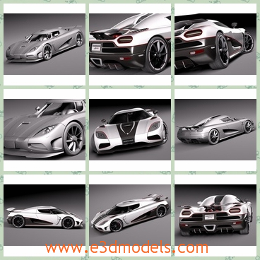 3d model of Koenigsegg Agera - This is a 3d model which is about a cool sports car. This car has a slanting bonnet and a white and black surface.