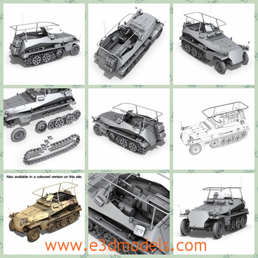 3d model of SD KFZ - This 3d model is about a light armoured halftrack which is very similar in appearance to the larger Hanomag-designed SD.KFZ  251. It has thick metal tracks and two MG 34 machineguns.