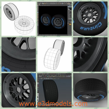 3d model of the Formula 1 front tyre - There is a 3d model which shows us the Formula 1 front tyre.This tyre has blue words on its left side. This is a 3D low poly model ,it was designed to provide a high definition in a low poly.