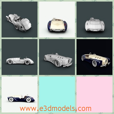 3d model of vintage sports car - This 3d model is about a fantastic old time racing car that is based on no real car. The chassis, engine and suspension are taken from a 250 GTO but the body is my own design.
