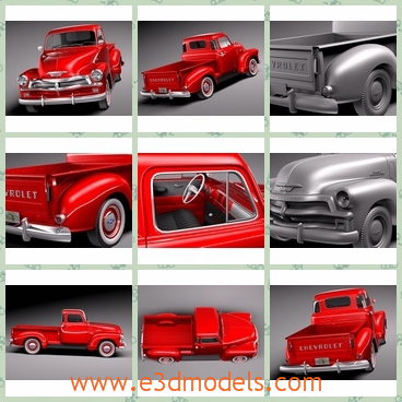 3d model red car of chevrolet - This is a 3d model of the red car of Chevrolet,which is classical and expensive.The model was popular in 1954.