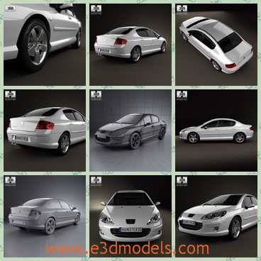 3d model sedan - This is a 3d model of sedan was made in a company of France named Peugeot,which was created on real car base.This 4-door car is spacious and comfortable, and the color is very popular.