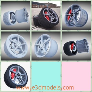 3d model sport wheel - This is a 33d modelo f the wheel with tire,which is black and large.The model is on the objects and not collapsed, so you can increase or decrease smooth iterations.