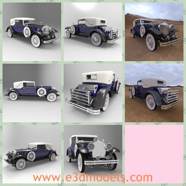 3d model the antique car made in 1930 - This is a 3d model of the antique car made in 1930,which is old and luxury. The first Packard automobiles were produced in 1899 and the brand went off the market in 1958.