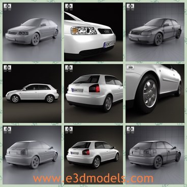 3d model the Audi car A3 - This is a 3d model of the Audi A3,which is made with three doors.The car is compact and modern.