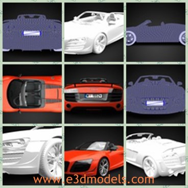 3d model the audi in 2012 - This is a 3d model of the Audi in 2012,which is the convertible sports car in Germany.The model is made with opened roof.