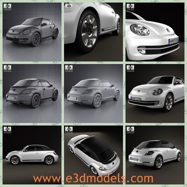 3d model the Beetle car in 2013 - This is a 3d model of the Beetle,which is convertible and compact.The car is made with a black top.