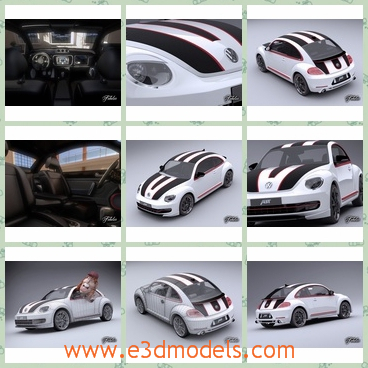 3d model the beetle car of Volkswagen - This is a 3d model of the beetle car,which is the type of the Volkswagen company.The model is a great example of versatility and geniality, it was easy and really fun to work with it