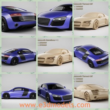3d model the blue audi - This is a 3d model of the blue Audi,which is the German sports car made in 2014.The model is expensive and luxury.