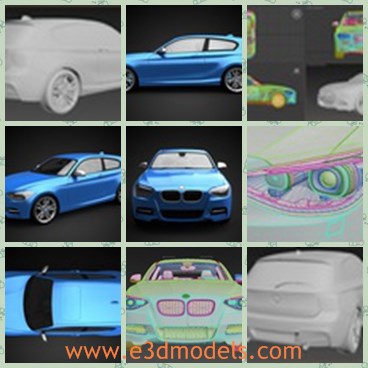 3d model the blue BMW car - This is a 3d model of the blue BMW car,which is compact and made in Germany.The model is popular in so many countries.
