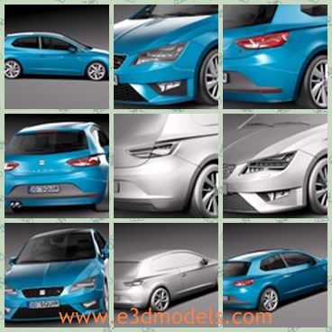 3d model the blue car - This is a 3d model of the blue car,which is modern and made in Spain and with two seats.