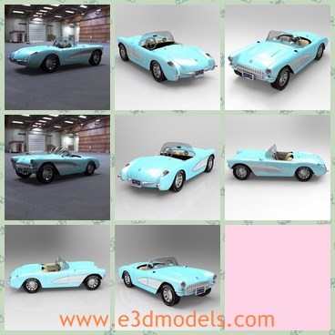 3d model the blue car - THis is a 3d model of the first generation of the brand,which is based on the fact that independent rear suspension IRS was not available until 1963.