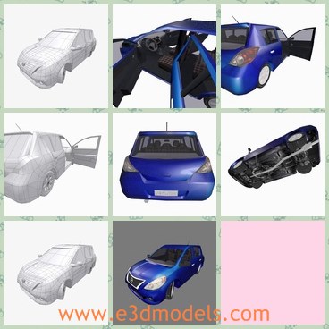3d model the blue car of Nissan - This is a 3d model of the blue car of Nissan,which is the modern and attractive type in the world.The model is designed for games and could also be easily improved for high poly.