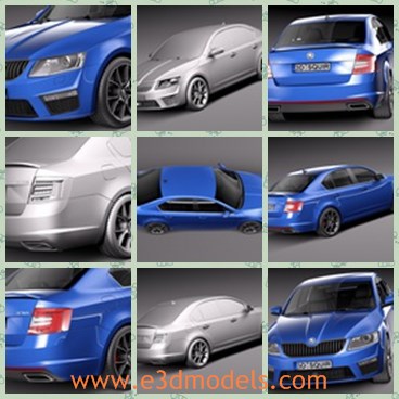 3d model the blue car of Skoda - This is a 3d model of the blue car of Skoda,which is the popular sedan in many countries.