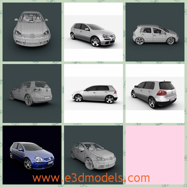 3d model the blue car of volkswagen - This is a 3d model of the blue car of Volksvagen,which is a hatchback and the body is modern and in high quality.