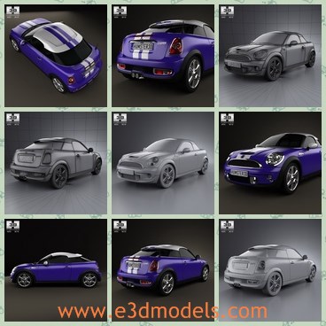 3d model the blue car with 2 doors - This is a 3d model of the blue car with 2 doors,which is modern and charming for young people.The model is made based on the real types.