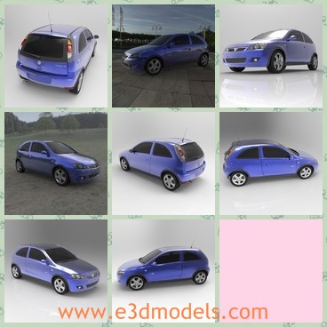 3d model the blue hatchback - This is a 3d model of the blue hatchback,which is made in 2004 and has been produced and engineered by the German automaker Opel since 1982 and has also been sold under a variety of other brands.