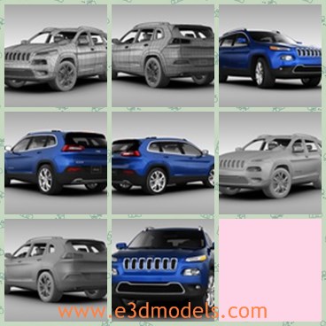 3d model the blue jeep - This is a 3d model of the blue jeep,which is modern and made with high quality.All parts of car and materials named properly so you can easily find which material  is for which part of the car.