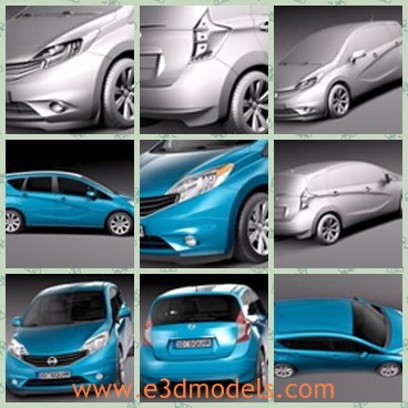 3d model the blue nissan - This is a 3d model of the blue Nisssan,which is the new car made in 2014.The car is compact and famous around the world.