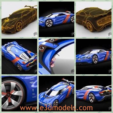 3d model the blue racing car - This is a 3d model of the blue racing car,which is fast and made with good quality.