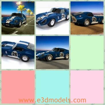 3d model the blue sports car - This is a 3d model of the blue sports car,which is cool and charming.The model is famous type of Shelby.