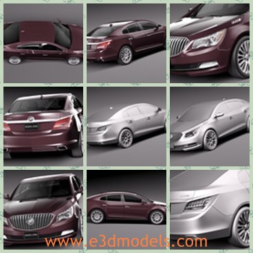 3d model the buick car in 2014 - This is a 3d model of the buick car in 2014,which is luxury and charming.The model is a saloon type,which is expensive and also attractive for young people.
