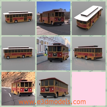 3d model the bus - This is a 3d model of the trolley,which is known as a tram car,street car or it is a rail vehicle which runs on tracks along publis urban streets.