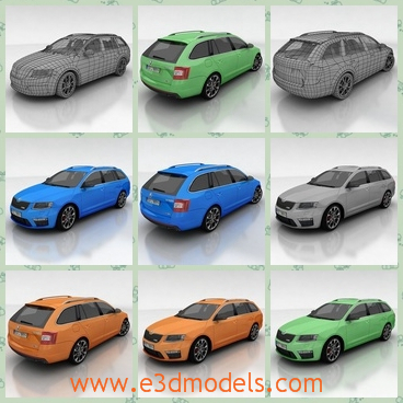 3d model the car in different colors - This is a 3d model of the car in different colors,which are modern and special.The wagon is spacious.The car is the Skoda Octavia.