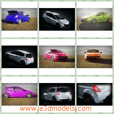 3d model the car in different colors - This is a 3d model of the car in different colors,which stopped on the field.The model is created by French creator in 2009.