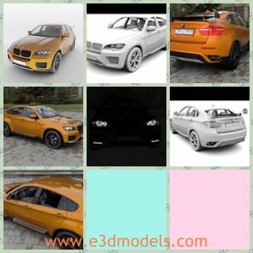 3d model the car of BMW - This is a 3d model of the BMW,which is orange and made in Germany in 2013.Th model is a kind of sports car with high quality, and can be used in realistic renders materials.
