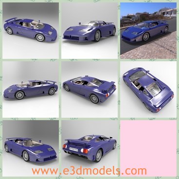 3d model the car of Bugatti - This is a 3d model of the car of Bugatti,which is an exclusive supercar from Bugatti Automobili SpA, the 1990s successor to one of the most celebrated marques in automotive history.