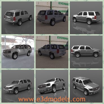 3d model the car of Chevrolet - This is a 3d model of the car of Chevrolet,which is modern and spacious.The model urrently serve as a part of General Motors' full-size SUV family.