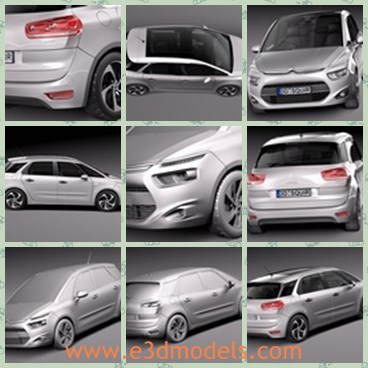3d model the car of Citroen - THis is a 3d model of the car of Citroen,which is modern and famous in France.THe model is made in 2014 and used as the minivan for many families.