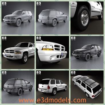 3d model the car of Dodge - THis is a 3d model of the car of Dodge,which is spacious and made with high quality.The main parts are presented as separate parts therefore materials of objects are easy to be modified or removed and standard parts are easy to be replaced.