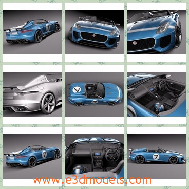 3d model the car of Jaguar - This is a 3d model of the car of Jaguar,which is convertibel and used as the racing car.The model was made in 2013 and it was popular for a while.