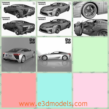 3d model the car of Lexus - This is a 3d model of the car of Lexus,which was made in 2013 and in the middle size and the model can be converted into other shapes.