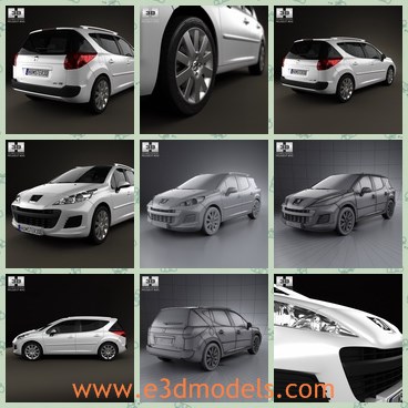 3d model the car of Peugeot - This is a 3d model of the car of Peugeot,which is a famous French brand.The model was made in 2012 with 5 doors.