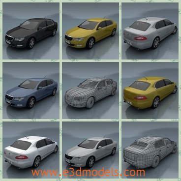 3d model the car of Skoda - This is a 3d model of the car of Skoda,which is modern and popular around the world.The model is painted in different colors.