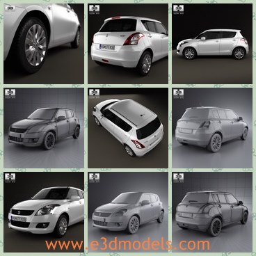 3d model the car of Suzuki - This is a 3d model of the car of Suzuki,which is compact and fast.The car has five doors and it was made in Japan.