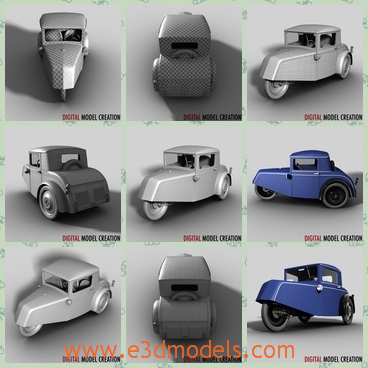 3d model the car with three wheels - This is a 3d model of the car with three wheels,which is covered with a roof and the car is the model of the 1930s.